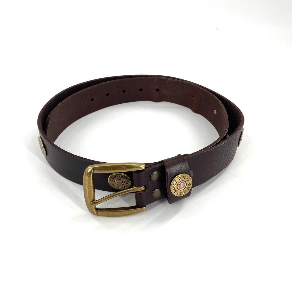 Nocona Leather Belt 12 Gauge Shotgun Shells Brass Buckle Brown‎ Size 40 Western